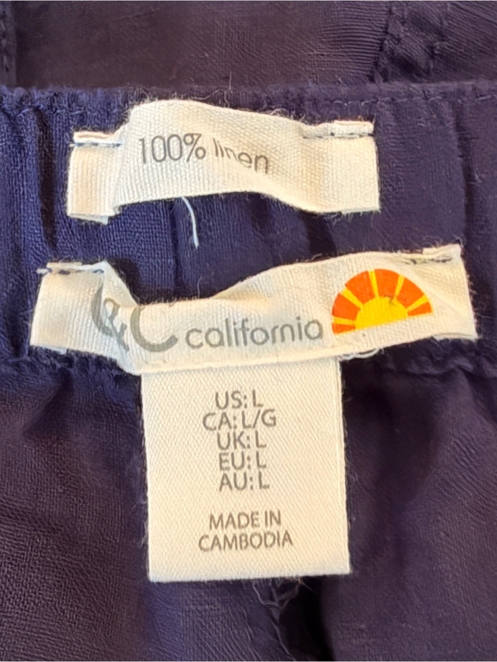 C&C California Navy Blue Linen Drawstring Jogger Pant L - Picture 7 of 8
